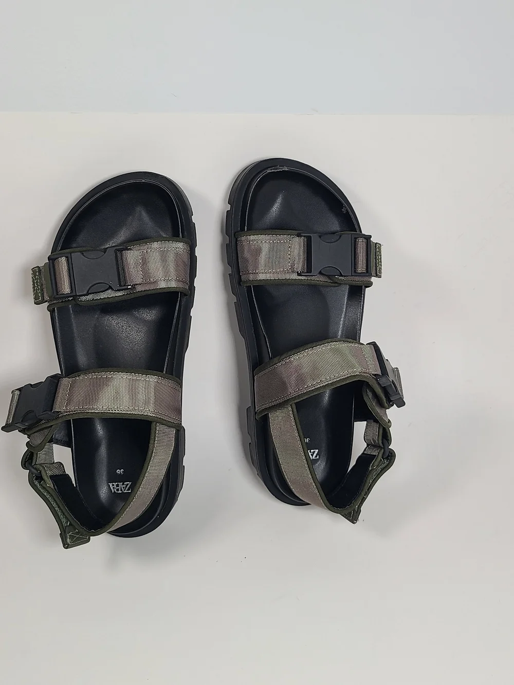 Zara Olive Green and Black Platform Strap Sandals Size 36